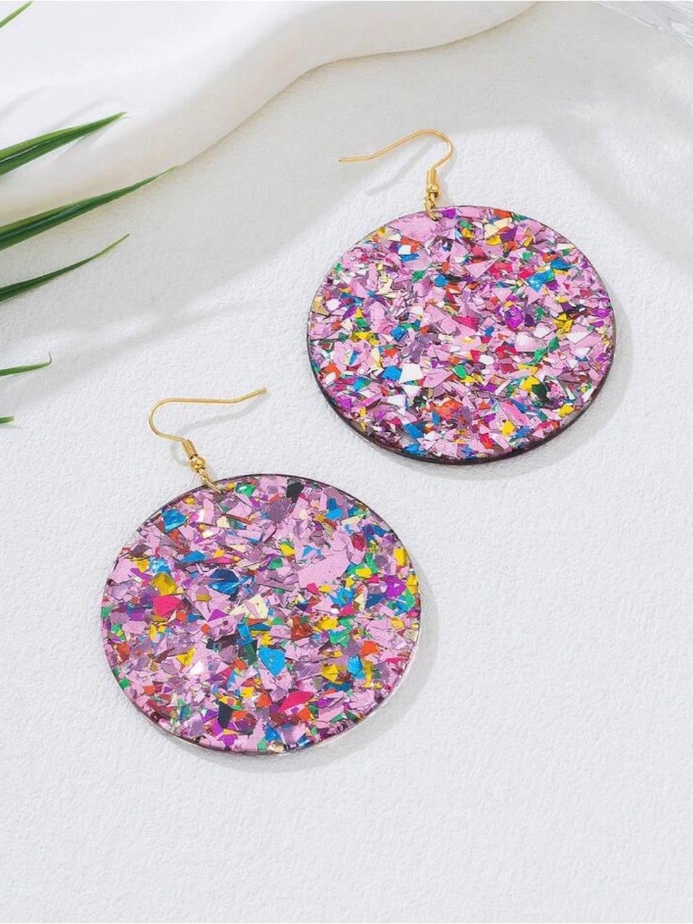 Bundle of 3 pairs:Pink, Fuchsia, & Blue Multicolor Confetti Round Drop Earrings